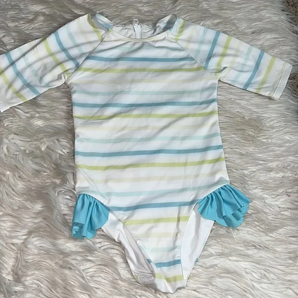 ‎SugarFoot swim girls 3/4 sleeve ruffle one piece buttery Soft Italian fabric